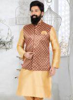 Banarasi Dhupion Light Brown Wedding Wear Banarasi Work Modi Jacket Kurta Pajama